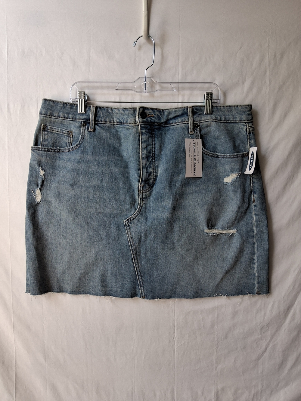 Old Navy Lightโ Blue Denim Mini Skirt with Distressed Accents